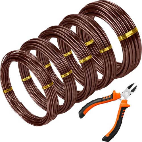 Mudder 5 Roll Bonsai Training Wire Aluminum 2/2.5/3/4/6mm Brown