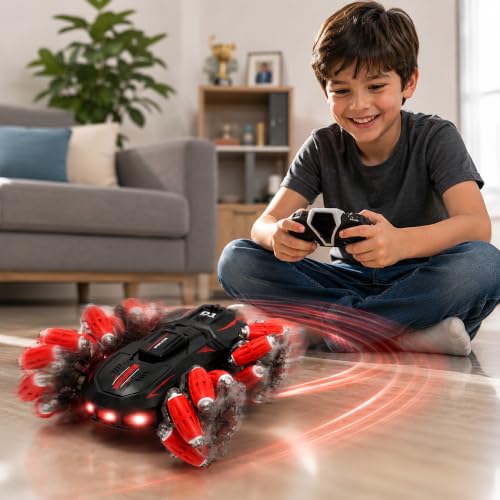 Image of Amazon Brand - Jam & Honey Remote Control Drift Stunt Car Toy | 4x4 RC Car for Kids & Adult | High Speed Racing Car | Omni-Directional Wheels | 360 Rotation | Double Sided Driving | RGB Lights Music