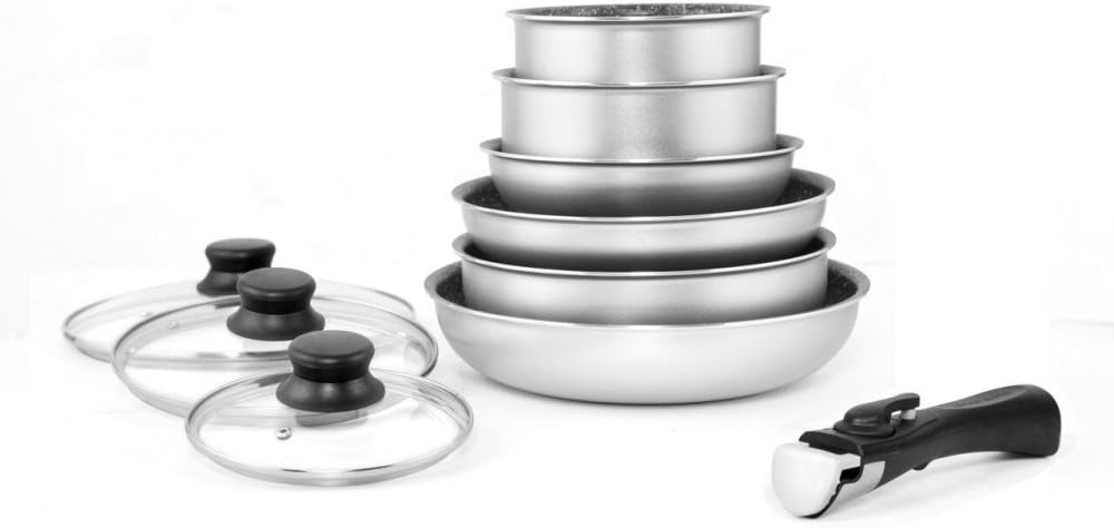 Arthur Martin AM310G 10-Piece Aluminium Cookware Set - 28 cm - Grey