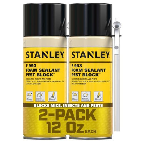 Stanley F993 Expanding Foam Sealant Spray – (2x12oz) Gaps & Cracks Filler, PestBlocker for Indoor/Outdoor Use – Paintable, Waterproof, Polyurethane Insulation Foam with Straw Applicator | 2 Pack
