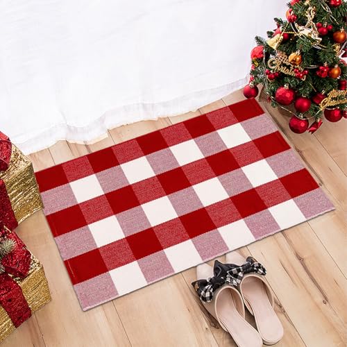 Tapete decorativo de algodón tejido plano 2'x3' rojo miniatura 3