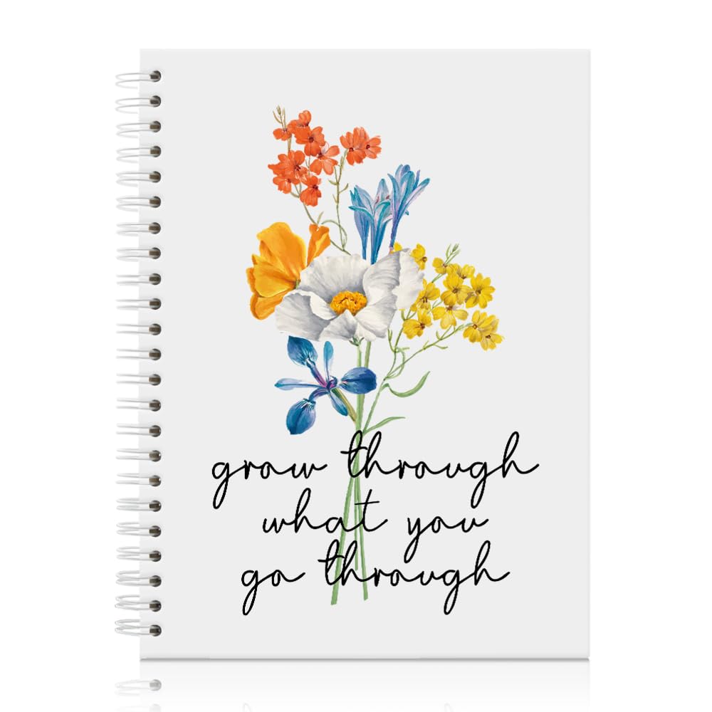 Mhfpl Grow Through What You Go Through Spiral Notebook, Mental Health Notebook Gifts for Women, Positive Quotes Gifts for Psychology Therapist,