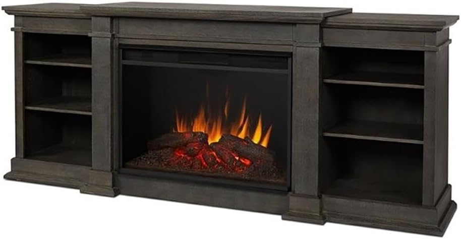 BOWERY HILL Modern 81" Fireplace TV Stand Mantel Heater with Remote Control, Adjustable Led Flame, 1500W in Antique Gray