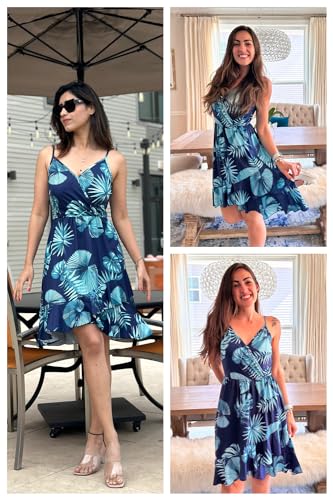 ULTRANICE Womens Summer Dresses Floral V Neck Ruffled Hem Spaghetti Spring Casual Beach Outfits Flowy Wrap Sun Dress4