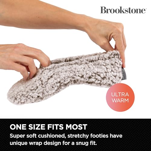 Image of Brookstone Plush Footies - Memory Foam Slippers with Ultra-Soft Sherpa, Non-Skid Sole, One-Size-Fits-Most, Machine Washable for Women, Stocking Stuffers and Christmas Gifts