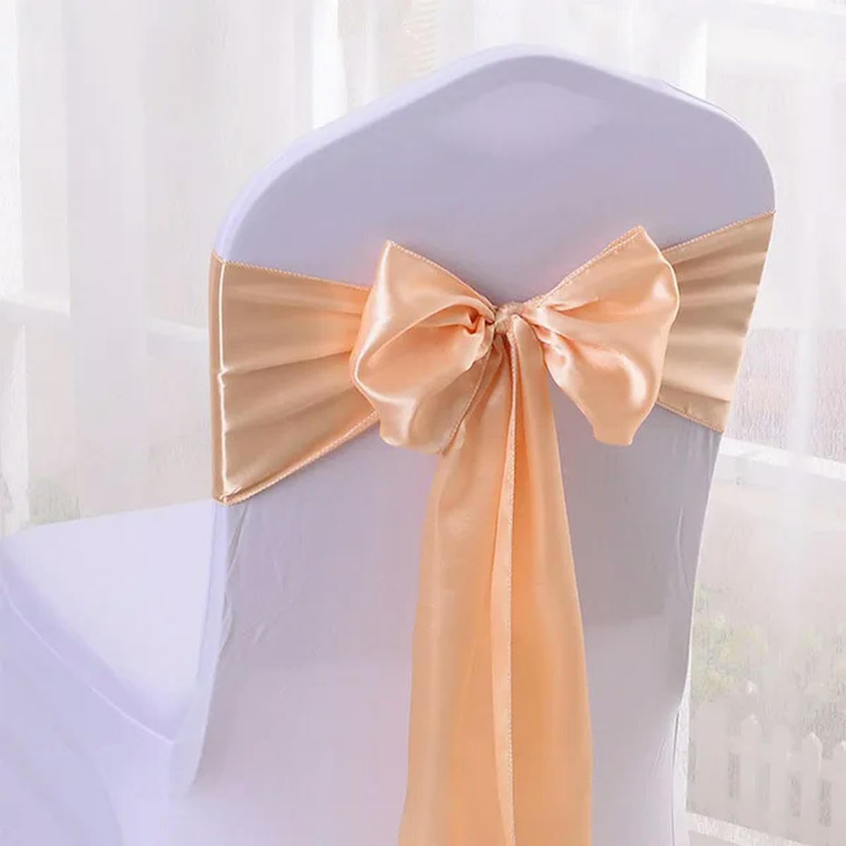 WTQZFRNSB Satin Bow sash for Chairs, Satin Chair Sashes with Bows, Wedding Reception Chair Cover, Restaurant Event Decoration, Banquet, Party, Hotel Event Decoration-Red(Blue Sky)/11668(Champagne)