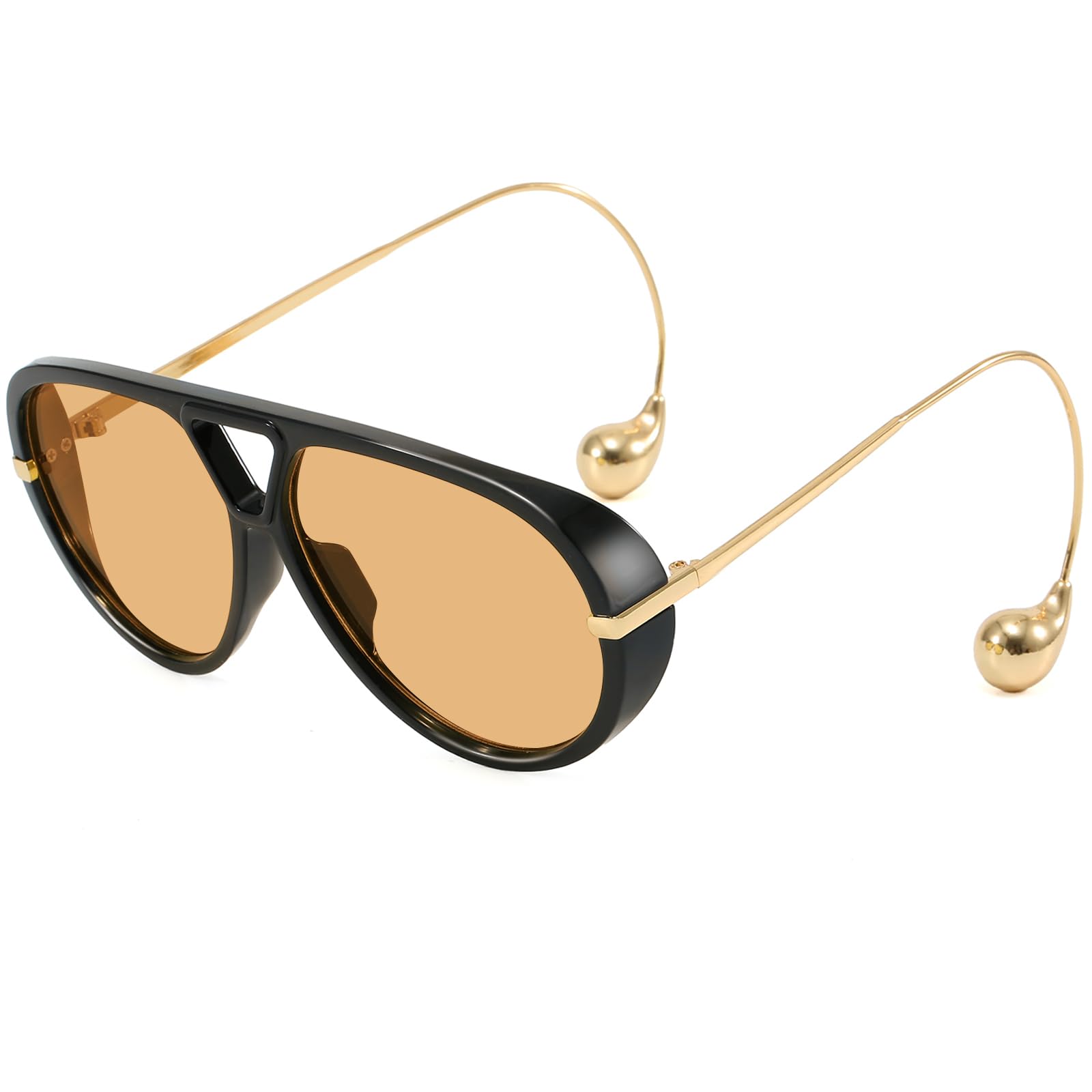 Breaksun Women's Oversized Aviator Sunglasses Retro Trendy Shield Sun Glasses Big Orange lens Vintage Shades