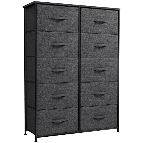 YITAHOME Cajonera de tela no tejida con 10 cajones, organizador de almacenamiento para dormitorio, sala de estar, contenedores de tela fáciles de tirar y parte superior de madera, tocador de tela Cover