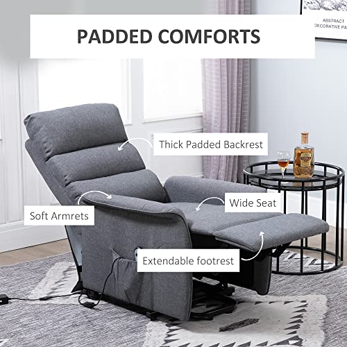Homcom Power Lift Assist Recliner Chair For Elderly With Remote Control, Linen Fabric Upholstery Grey #TOP6