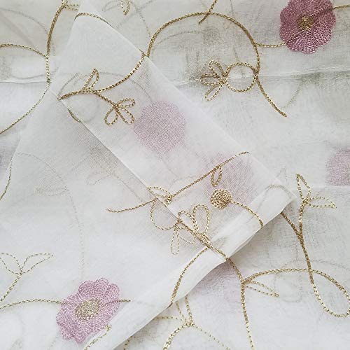 Winyy Hot Pink Floral Sheer Curtain For Sliding Glass Door Rod Pocket Top Window Treatment Embroidered Leaf Dandelion Curtain Voile Home Decor 1 Panel (52 Inch Wide 63 Inch Long) #TOP3