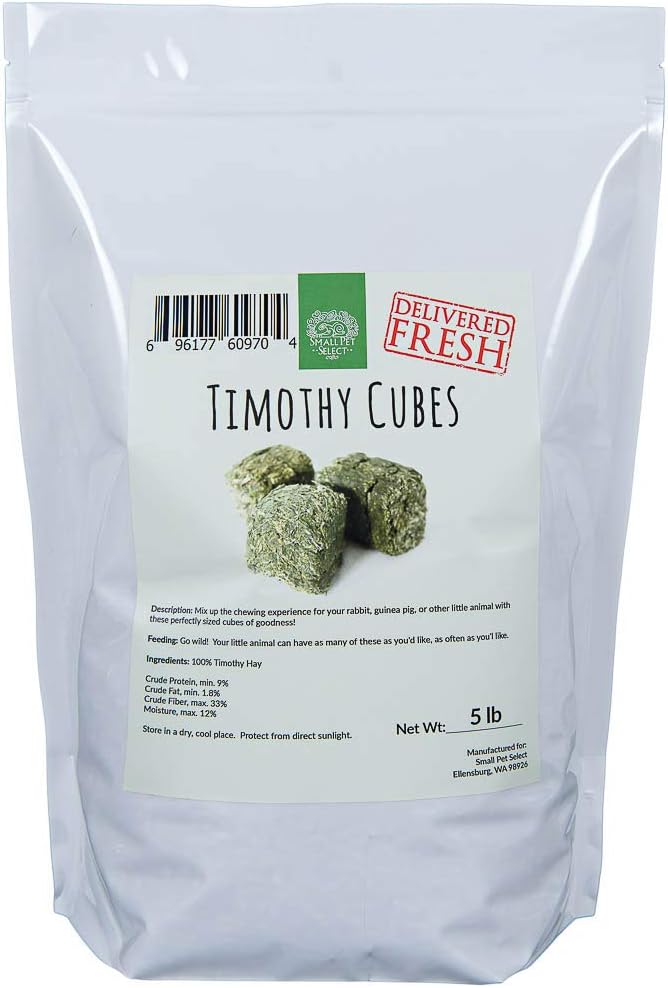 Small Pet Select - Straight Timothy Hay Cubes - 100% All Natural Timothy Hay, Not Blended - Delivered Fresh, Guarantee, (5 lb)