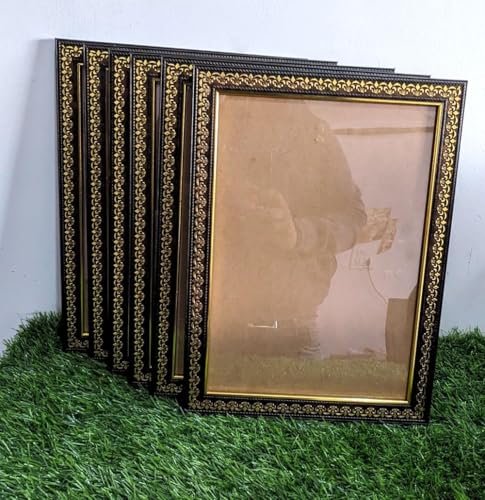 Image of Stuthi Arts Set of 6 A4 Size Photo Frames (8.3 x 11.7 inches) with Stylish Pattern, Wall Hanging Frames for Certificate, Photos and Art (6, Golden Brown)