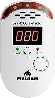 Firlarm Gas und Kohlenmonoxid Melder Haus, Kombinierte Gaswarnmelder & CO Melder mit Stecker und LED-Anzeige, Brennbaren Gasdetektor and CO Warner für Küche, Wohnmobil und Garage
