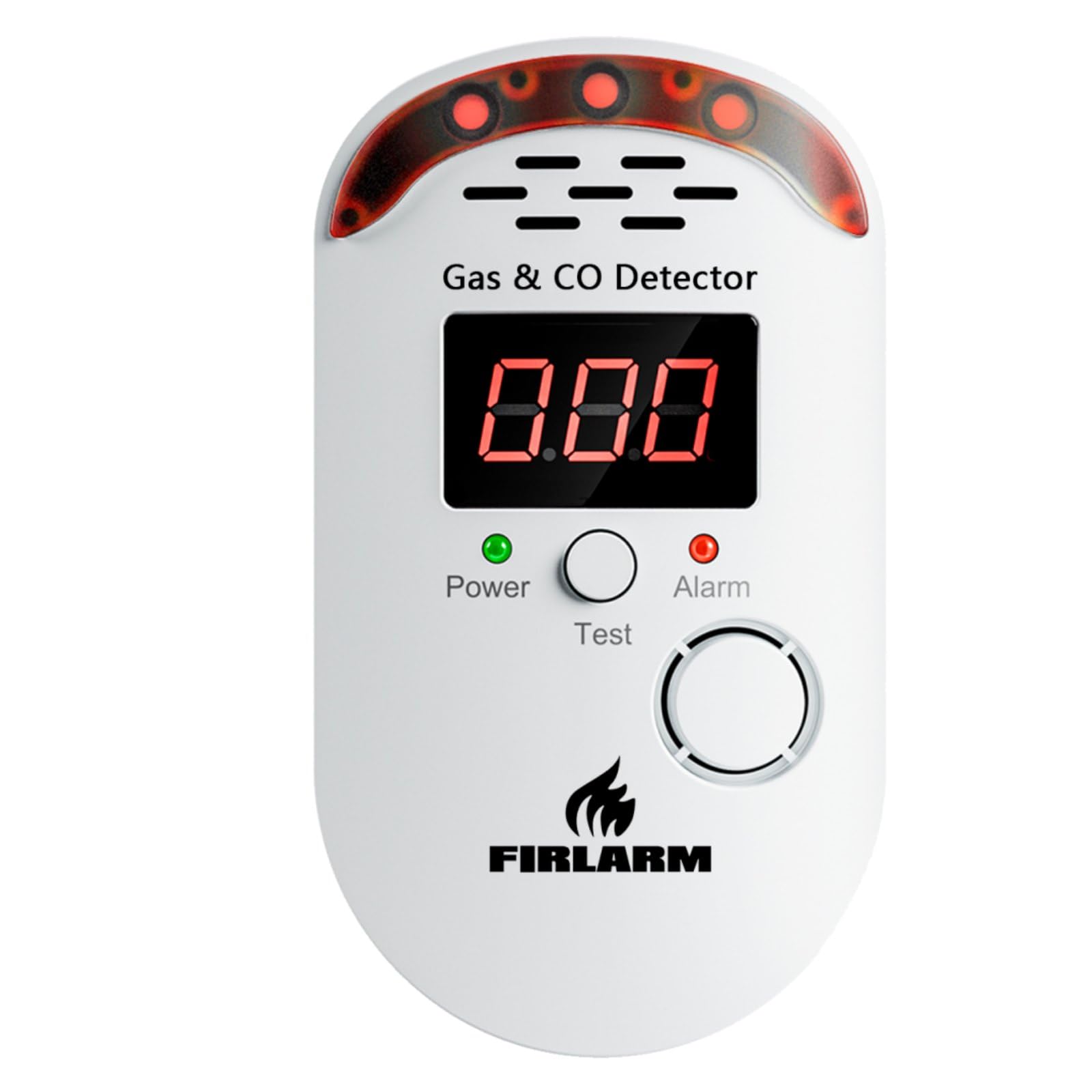 Firlarm Gas und Kohlenmonoxid Melder Haus, Kombinierte Gaswarnmelder & CO Melder mit Stecker und LED-Anzeige, Brennbaren Gasdetektor and CO Warner für Küche, Wohnmobil und Garage