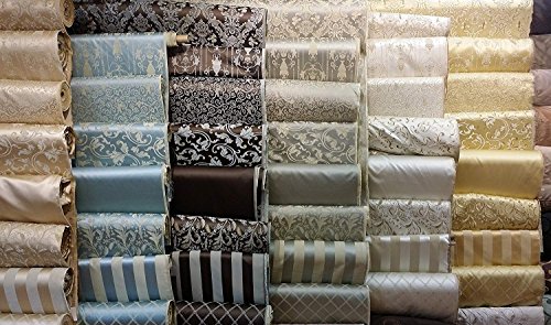 Damask Upholstery and Drapery, Jacquard Fabric Sold by The Yard (Chocolate/Blue)