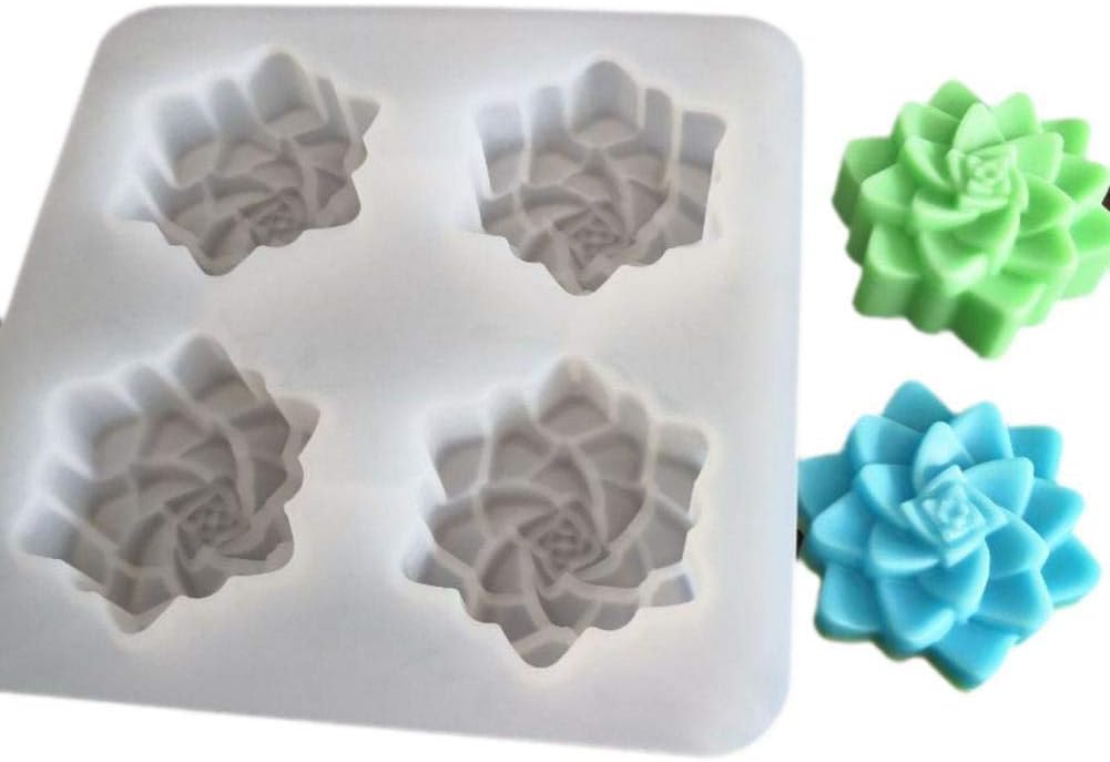 4 Grids Silicone Mold Succulent Plants Soap Mold Thicken Flower Cake Mold Decorative Tools with Single-Hole Soapmaking