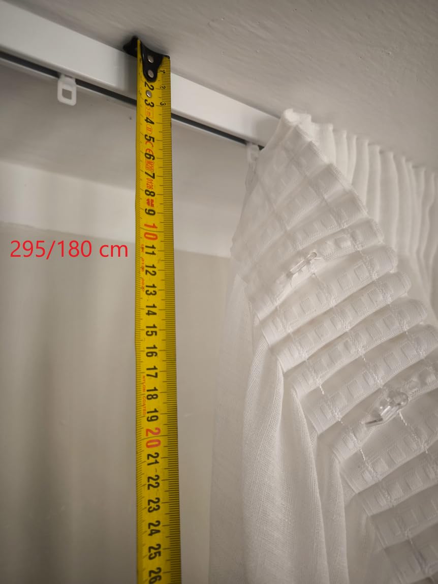Rideau Voilages avec Galon Fronceur - Rideau Ruflette, Tissu Effet Lin Blanc, Largeur 280 cm pour Rails de 140/170 cm, Hauteur de 180 à 295 cm-280x240 cm