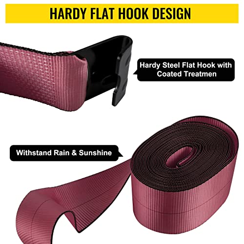 Vevor Truck Straps, 4" X30' Winch Straps W/ Flat Hook, Flatbed Tie Downs 15400Lbs Load Capacity, Flatbed Strap Cargo Control For Flatbeds, Trucks, Trailers, Farms, Rescues, Tree Saver, Red(10 Pack) #TOP3
