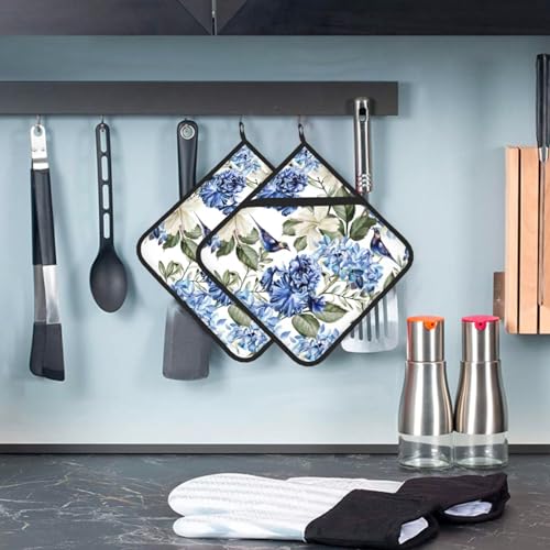 Ccocnd Blue Hydrangea Flowers Bird Pot Holder Set Of 2,Heat Resistant Potholders Oven Hot Pads thumb #4