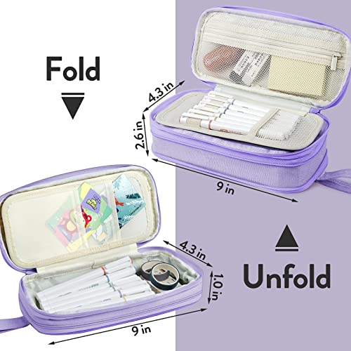 Wemate Large Pencil Case, Foldable Pencil Pouch With Zipper Compartments & Handle, Aesthetic Pencil Case For Adults, Pencil Bag Pen Case For Office Purple #TOP2