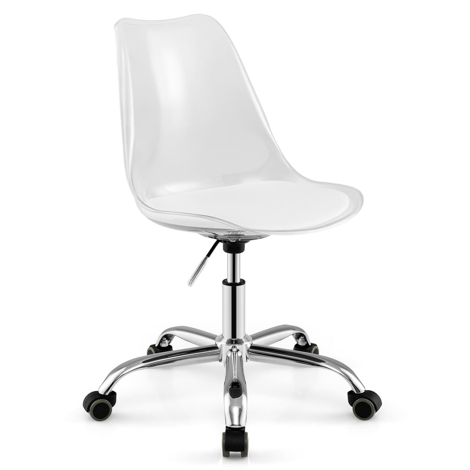 GYMAX Chaise de Bureau Transparente Acrylique avec Hauteur Réglable