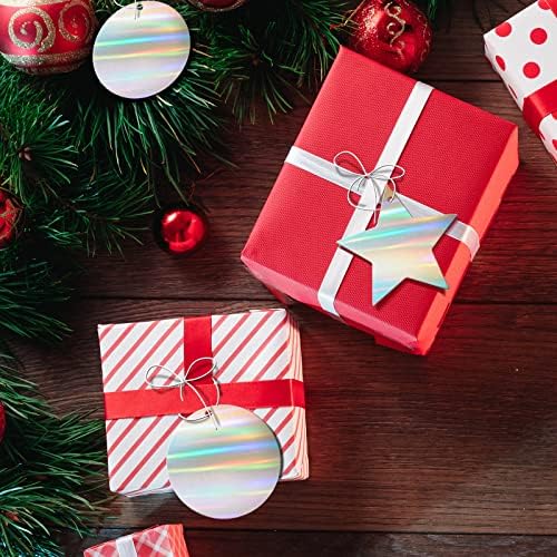 24 Pieces Silver Gift Tags for Presents Round and Star Shaped Birthday Gift Tags, Tags for Gift Wrapping, Label, Craft Decorations, Party Treat Bags Decoration (Stripy Silver)