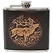 Flachmann Trachtenflachmann Leder Hirsch Wild Jagd Jägerflachmann Taschenflasche Trinkflasche Edelstahl mit brauner Leder-Ummantelung geprägt Handarbeit pocket flask bottle