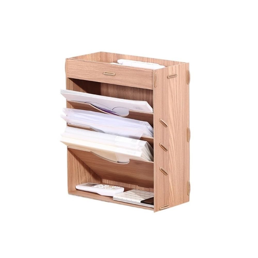 J9V4G6S3B5 Desktop File Rack Document Holder Mail Organiser Magazine Storage Rack Filing Letter Trays(Natural)