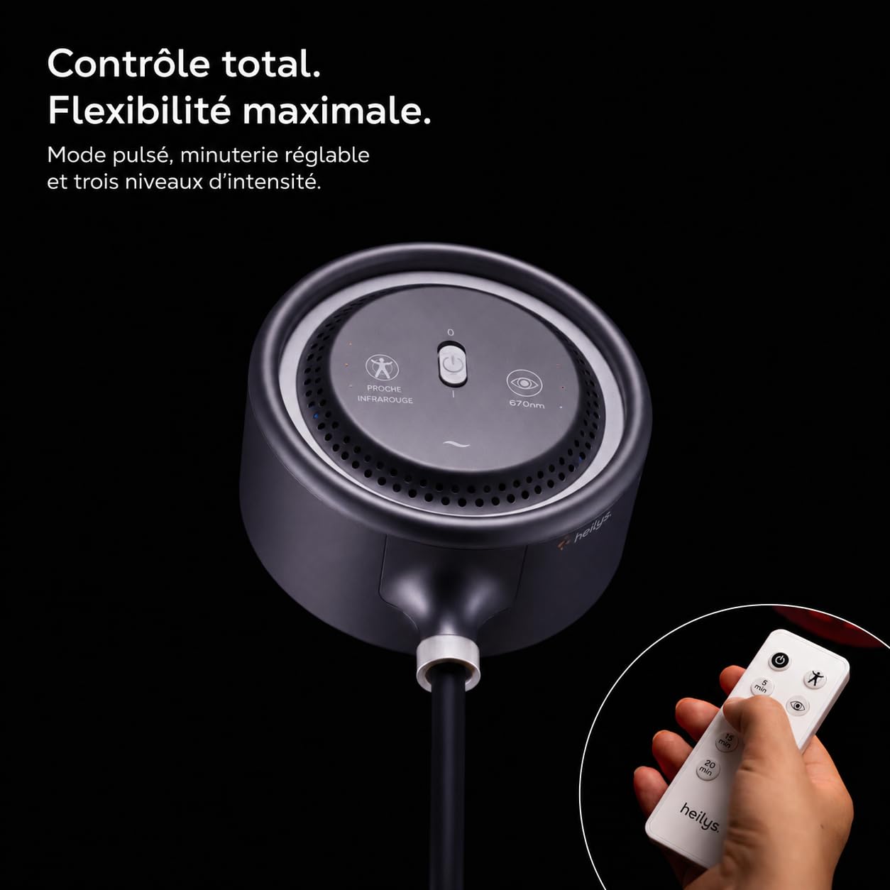 Gen30 Lampe LED à lumière rouge avec 6 longueurs d'onde (630-850 nm) | Lampe lumière rouge et infrarouge proche avec mode vision 670 nm | Réglable en hauteur en continu, mode impulsion (noir)