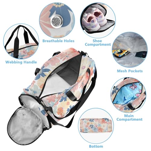 Duffle Bag Kids Gym Bag with Shoes Compartment & Wet Separation Overnight Travel Duffel Bag Floral Designs Pastel for Girl Boy4