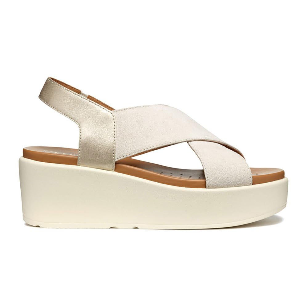 Geox Girls' D Spherica Ec6 C Wedge Sandal, Lt Sand Lt Gold, 3 UK