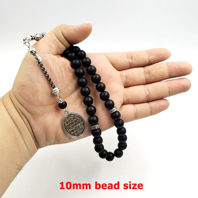 ALBASHAN Tasbih Black agate Onxy prayer beads bracelets Gift Eid misbaha arabic pendant turkish fashion accessories muslim Jewelry 10mm