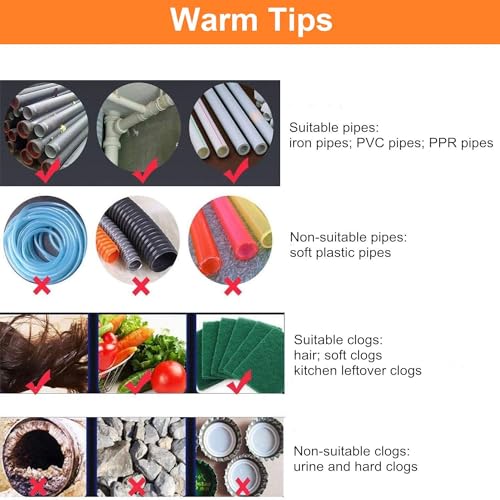 FLSEPAMB Drain Auger 25 Ft Plumbing Snake Snake Drain Clog Remove Tool Professional Sink Snake for Bathtub Drain, Kitchen Sink, Comes with Gloves and 25 Inch Snake Hair Clog Remover - Image 6