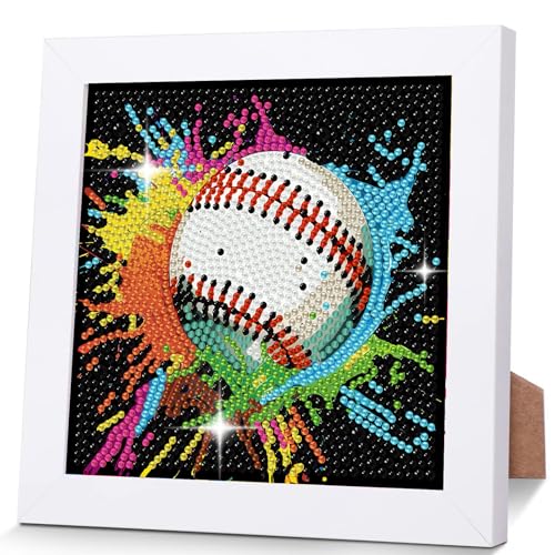 bleihum Baseball Diamond Art Kits for Kids with Frame Small Diamond Art for Kids Ages 8-12 Sport Kid Gem Painting Kits with Beautiful Package Gift Home Wall Decor (7x7inch)