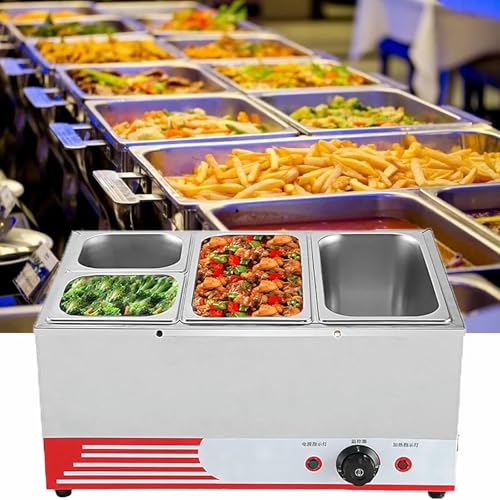 Image of Electric Plates Buffet Steam Buffet, Commercial 1500W Stainless Steel Chafing Dishes Table Steamer Soup, with Lids, Drain Tap, for Restaurants ~ /