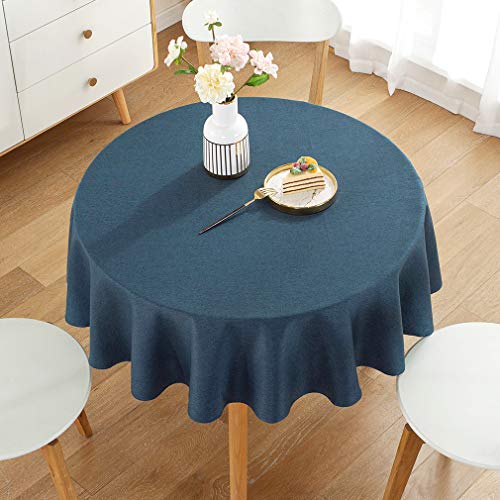 Round Kitchen Dining Room Tablecloth Oilcloth Clean Table Cloth for Buffet Parties and Camping - Blue 53 x 53 inch 4 Seats