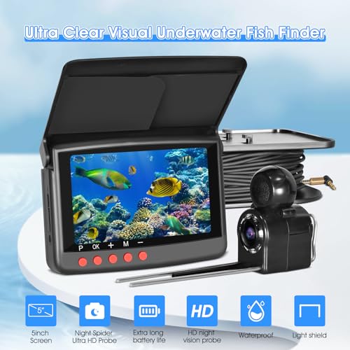 Image of Fish Finder Underwater Fishing Camera 5 Inch Upgraded HD 4K Display Ice Fishing Camera Underwater 8 IR Lights Night Vision Portable Boat Fishing Finder