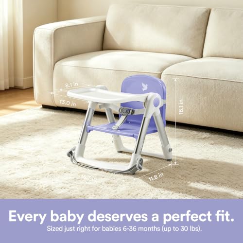 Image of Apramo 3-in-1 Toddler Booster Seat for Kitchen Chair & Dining Table with Removable Tray and Safety Straps, Portable& Foldable Babies Chair for Table, Feeding, Floor & Travel, Purple