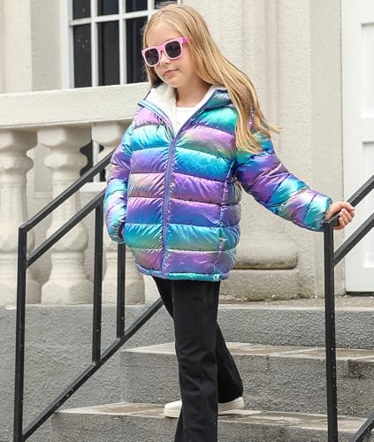 Lovekider 4-12 Years Girls Metallic Shine Hooded Puffer Jacket Packable Warmth Padded Winter Coat2