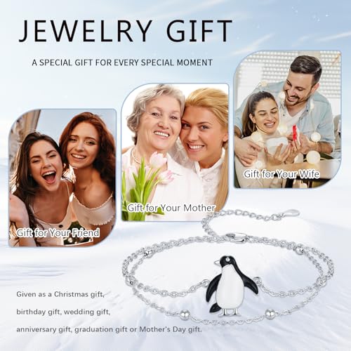 Image of 925 Sterling Silver Animal Bracelets Anklets Elephant /Highland Cow /Penguin /Sloth Adjustable Jewelry Gifts for women