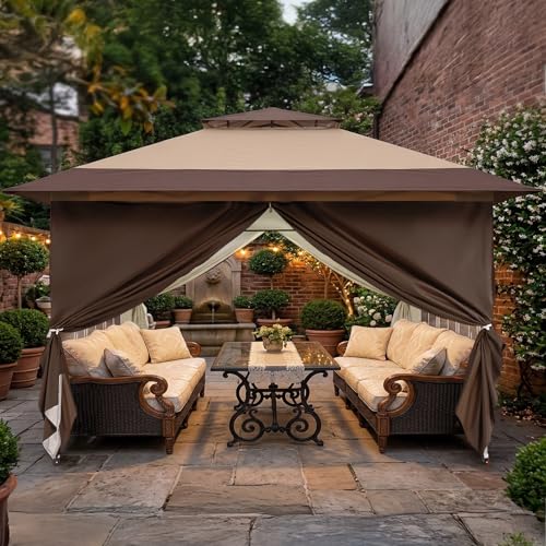 CROWN SHADES 4m x 4m Pop Up Gazebo with 4 Sides Waterproof Garden Shelter