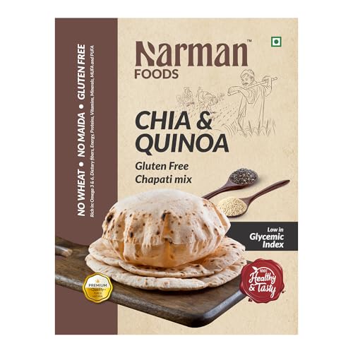 Image of Narman Foods Chia & Quinoa Chapati Mix 800g | Gluten-Free Flour | Maida & Wheat Free | Enriched with Vitamins, Dietary Fibre, Protein | Low GI | No Added Preservatives