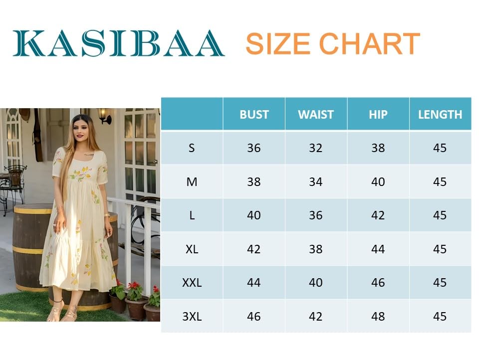 Image of Floral Print Empire Waist Midi Pure Cotton Dress, Short Sleeve, Cream White with Yellow Accents