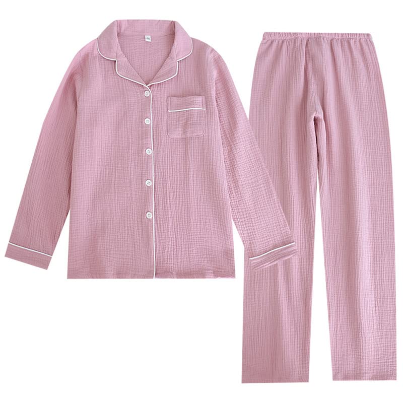 Shanghai Story Couple's Pajama Set Soft Comfy 100% Double Gauze Cotton Button Down Sleepwear