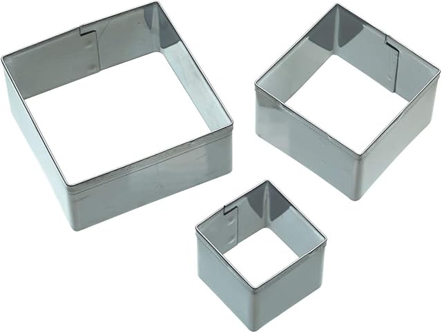 KitchenCraft Square Fondant Cutters for Cake Decorating, Stainless Steel, 3 Piece Icing Set