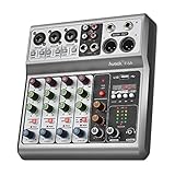 Aveek Professional Audio Mixer, Sound Board Mixing Console with 5 Channel Digital USB Bluetooth Reverb Delay Effect, Input 48V Phantom Power Stereo DJ Mixers for Recording, Live Streaming, Podcasting