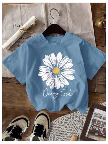 Girl's 4 Packs Graphic Tees Short Sleeve Floral Heart T Shirt Crew Neck Cute Tops4