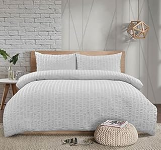 Value Zone Luxury Textured Oversized Hotel Quality Seersucker Polycotton Plain Reversible Extra Soft Duvet Cover Quilt Bedding Set with Pillowcase (Silver, King)