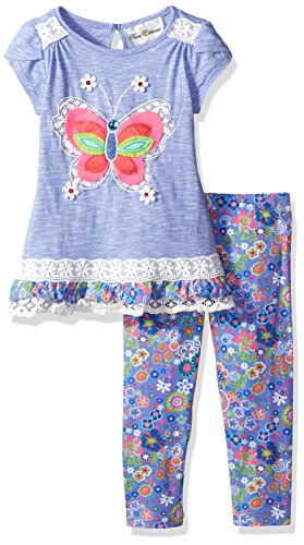 Rare Editions Girls' Peri Heathered Top W Butterfly Applique Legging Set