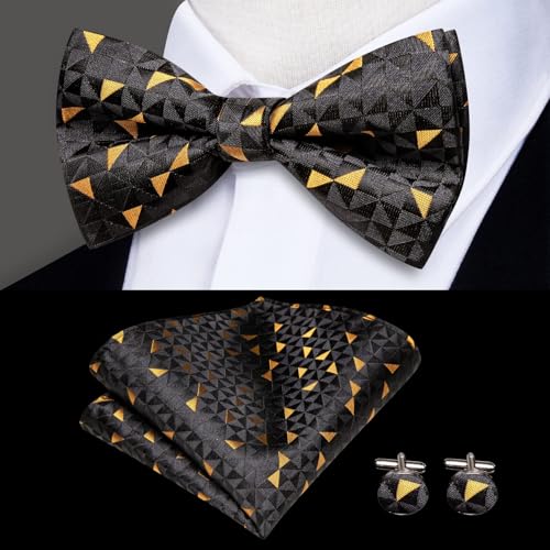 Image of Dubulle Suspender and Bow Tie for Men Paisley Solid Mens Suit Braces Pretied Bowtie and Handkerchief Cufflinks Formal Wedding